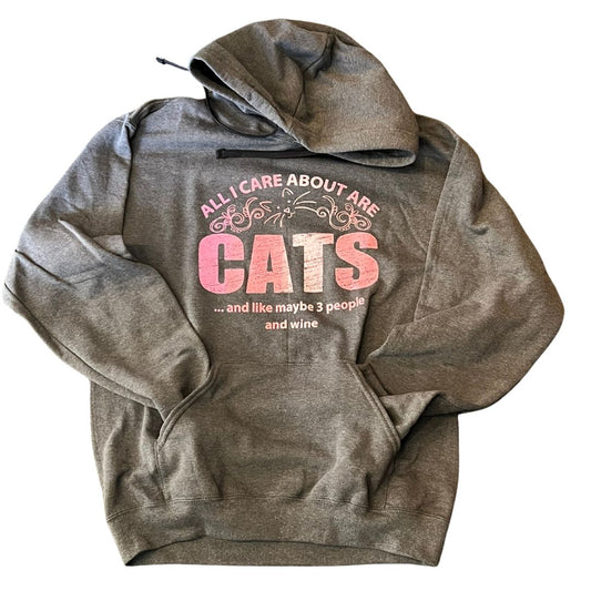 All I care about.... Cats & Wine Hoodie **GREY**
