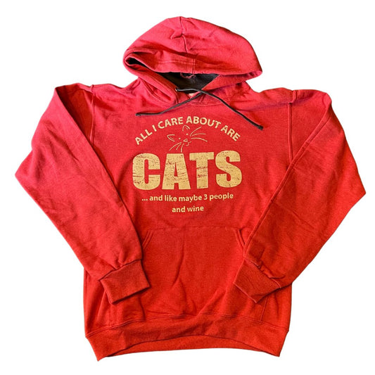 All I care about.... Cats & Wine Hoodie **RED**
