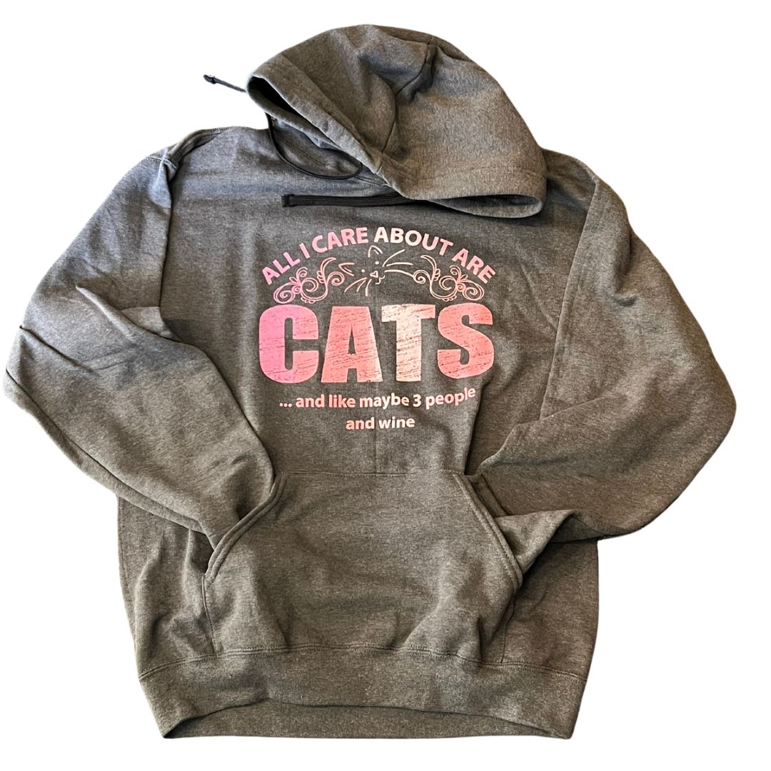 All I care about.... Cats & Wine Hoodie **GREY**